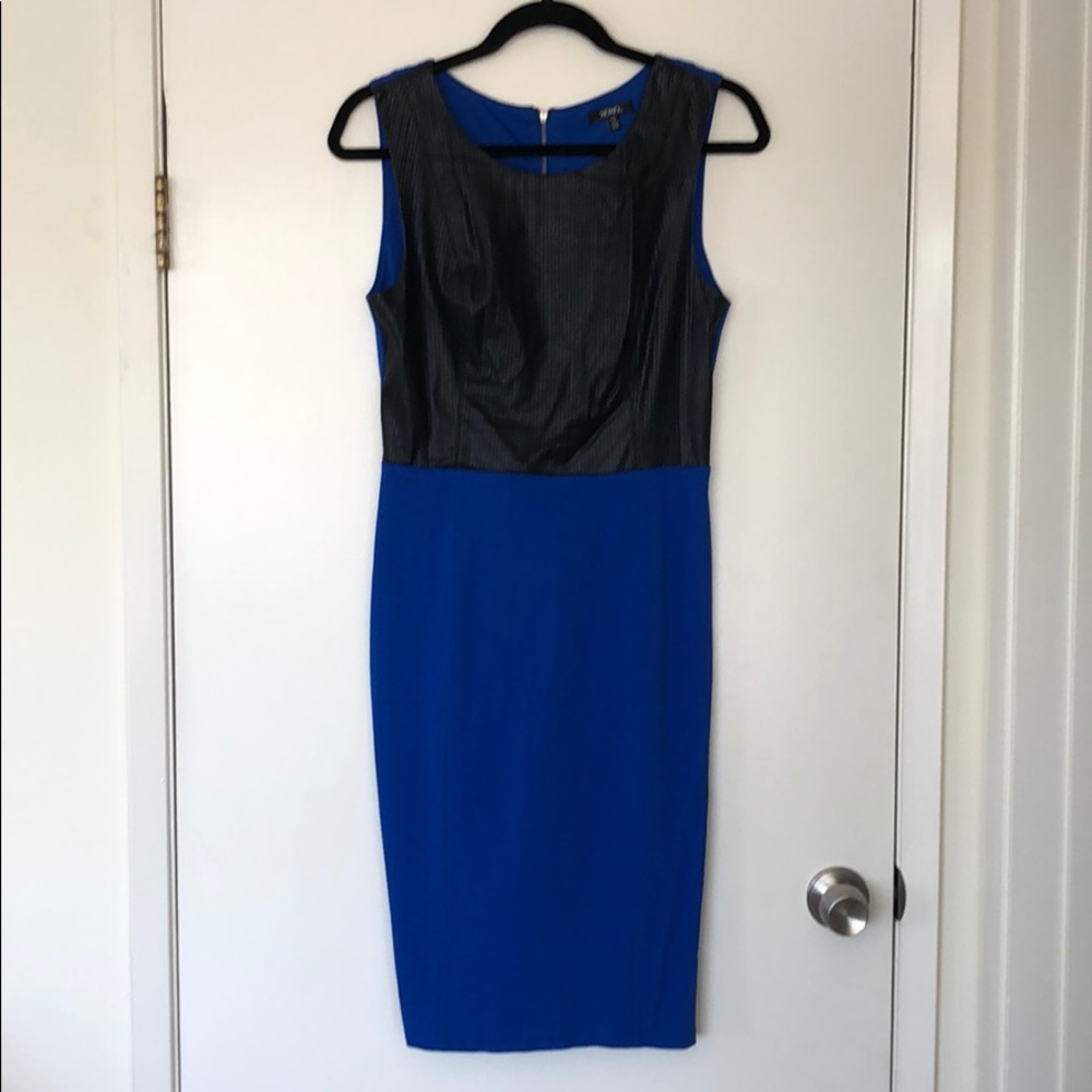 Leather/Electric blue dress